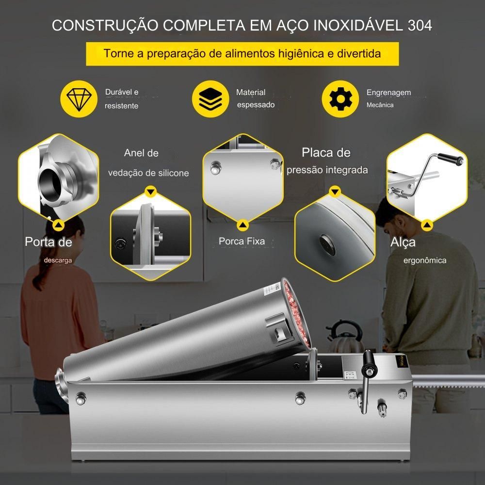 Máquina de Enchimento de Salsichas  - 7 Litros, Aço Inoxidável