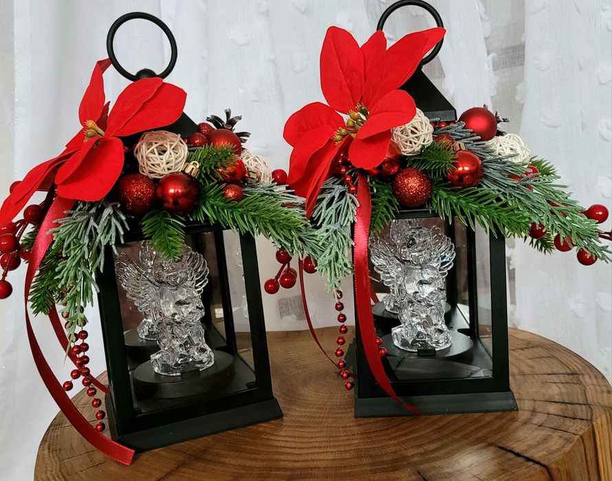 Lampion LED świąteczny z Aniołkiem na grób na zamówienie