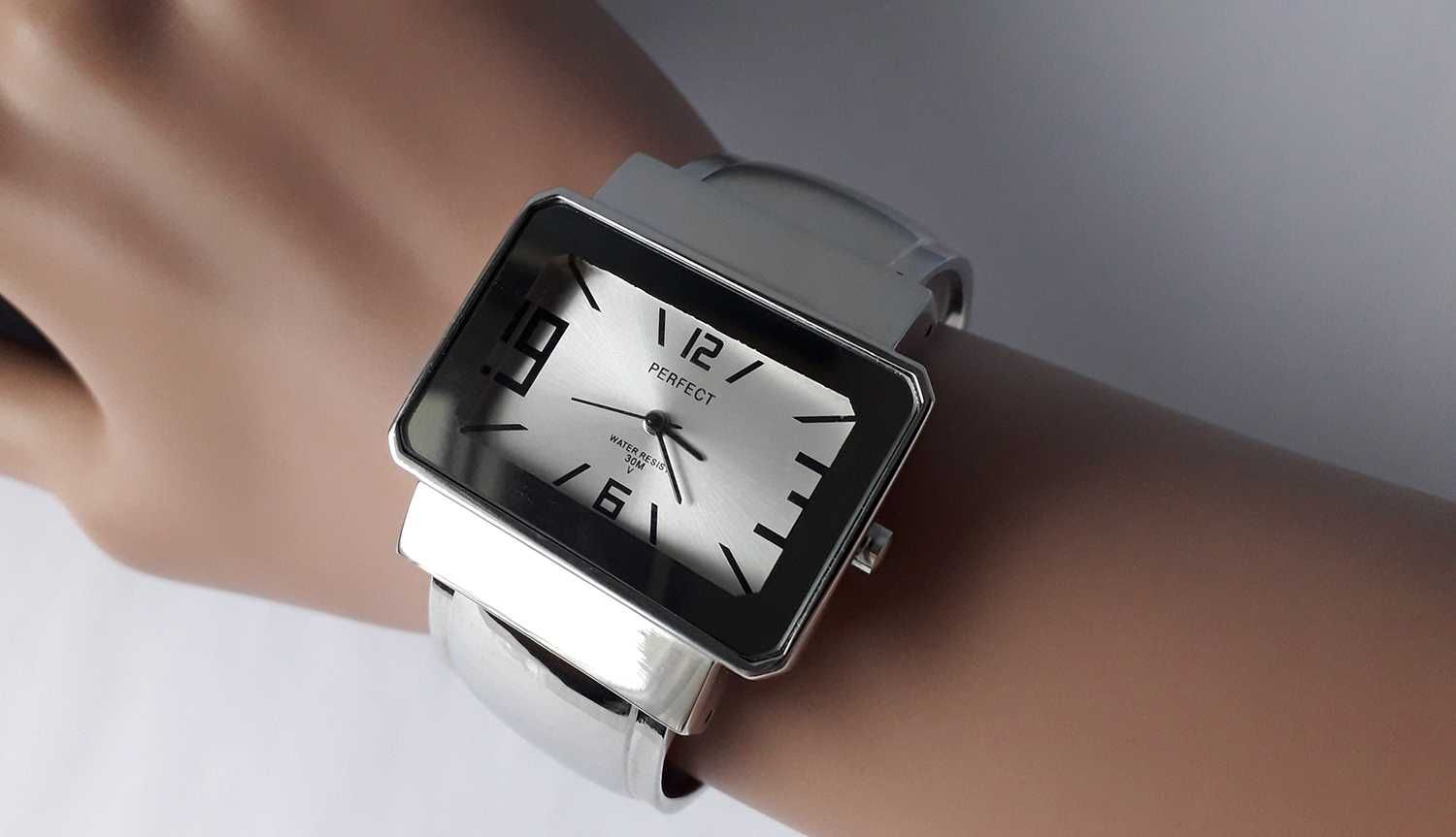 Nowy damski zegarek Perfect, srebrny typu bangle, stylowy