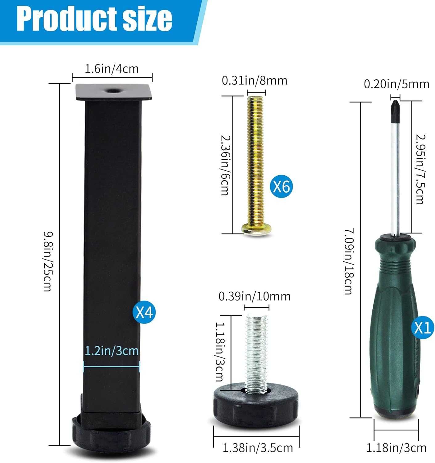 Nowe nogi do mebli / nóżki metalowe / regulowane 25-27cm / 4szt !1272!