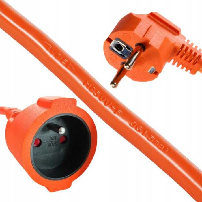 Przedłużacz Budowlany Ogrodowy 50m Pomarańczowy 3x2,5mm, Gruby Solidny