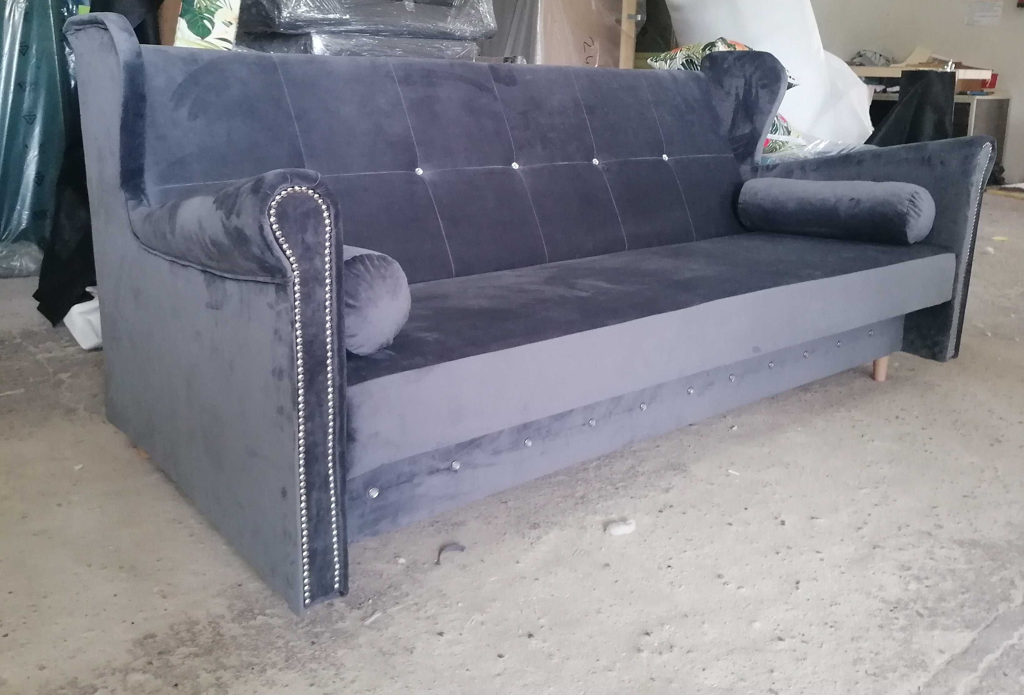 RATY sofa uszak rozkładana kanapa wersalka kryształki pinezka GLAMOUR