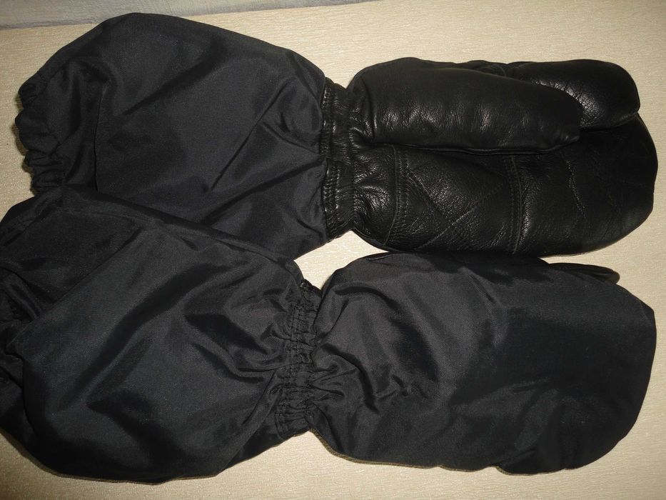 Перчатки трехпалые, на меху, кожа