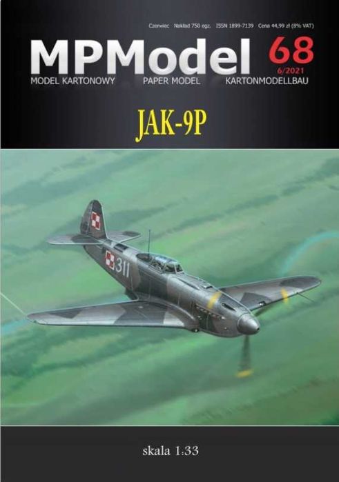 Model kartonowy samolot myśliwski JAK-9P 1:33