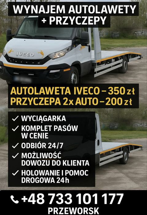 Wynajem lawety IVECO Daily 3.5t - hak, sypialnia, webasto