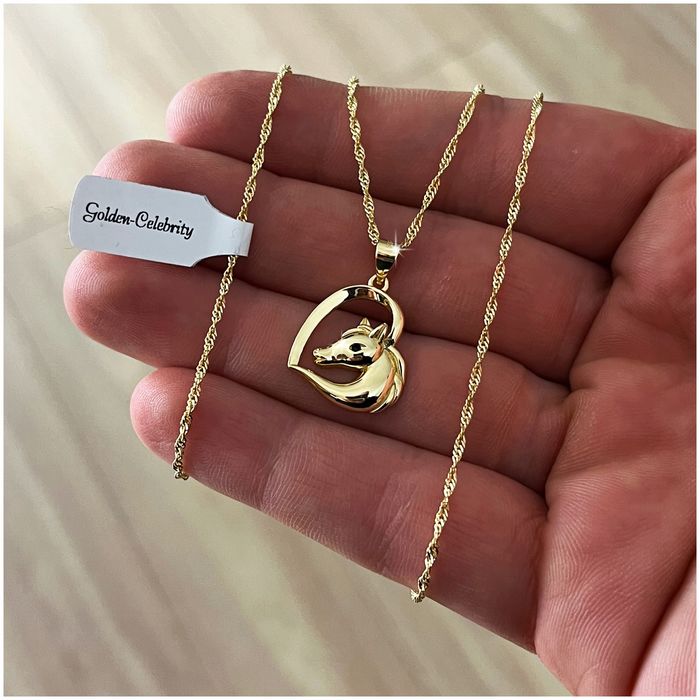 Złoty Naszyjnik Koń Konik Pr. 925 Łańcuszek Zawieszka + Róża Led W Szk