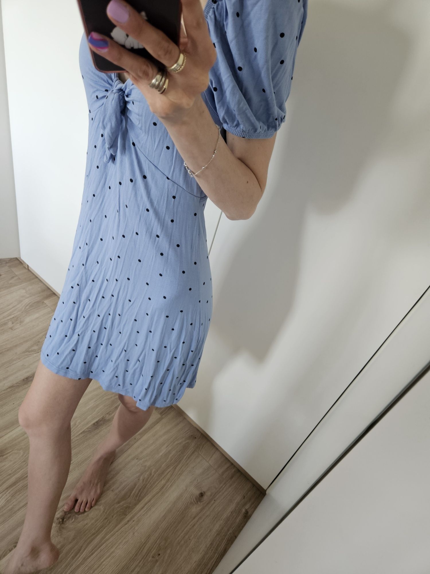 Śliczna letnia sukienka coquette z bufkami w kropeczki viral Miss S