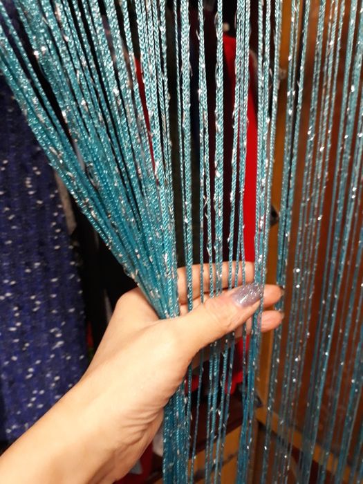 Штора нитка срібляста голуба