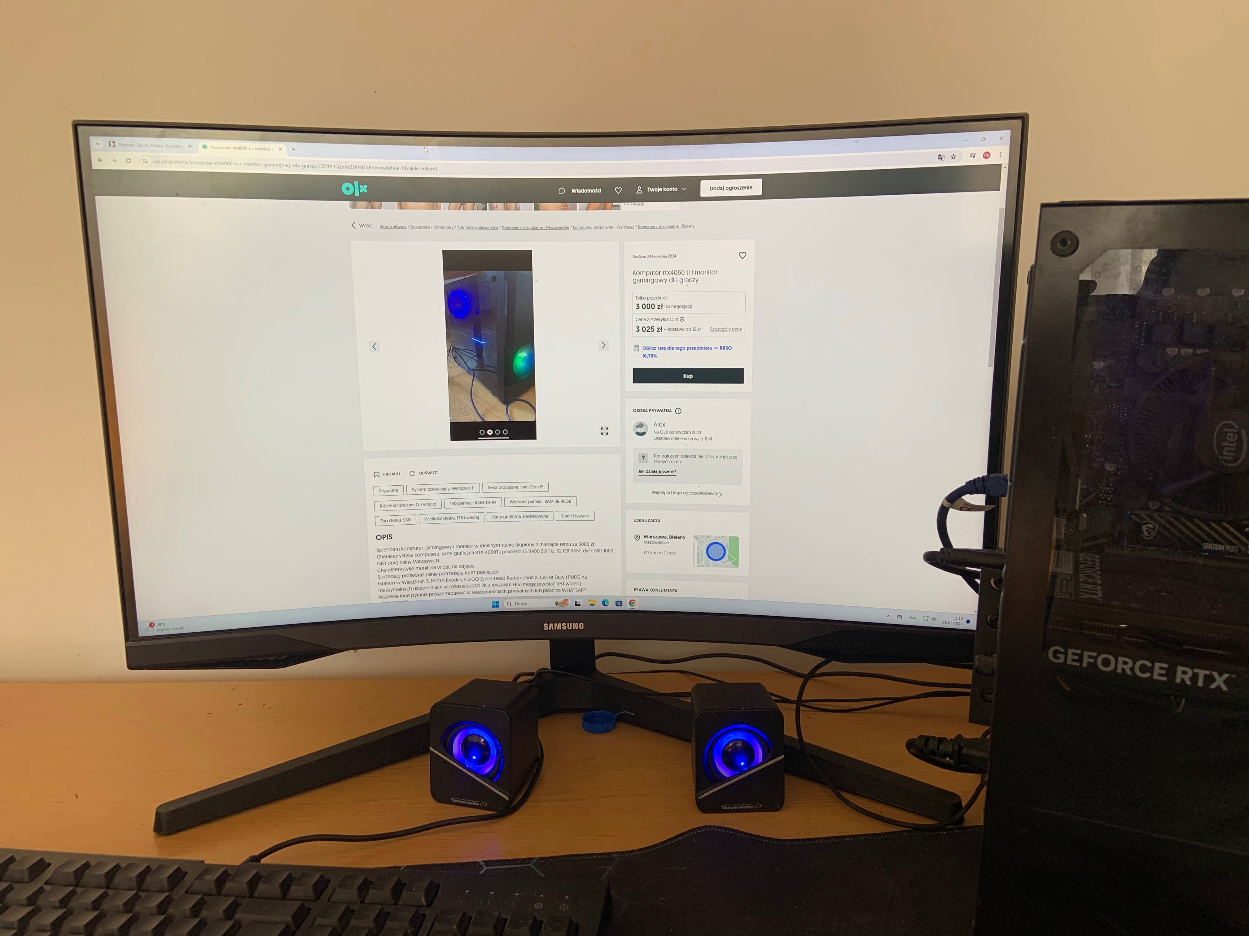 Zakrzywiony monitor  dla graczy 144hz 27 cali 2k