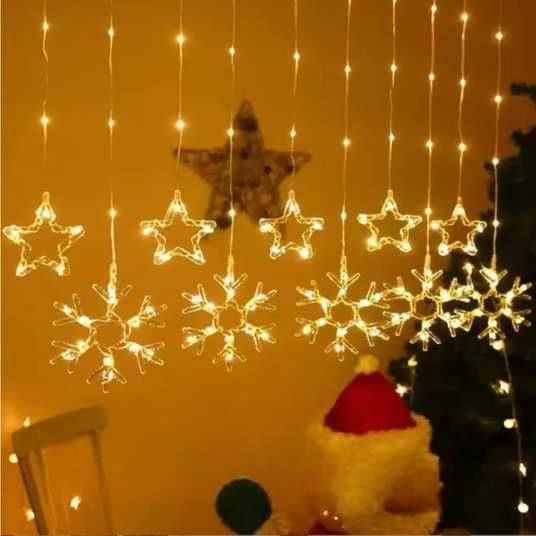 Затишна гірлянда зі сніжинками для дому, Гірлянда штора із зірками