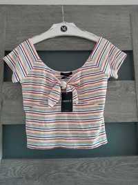 Forever 21 tshirt top kremowy w paski L