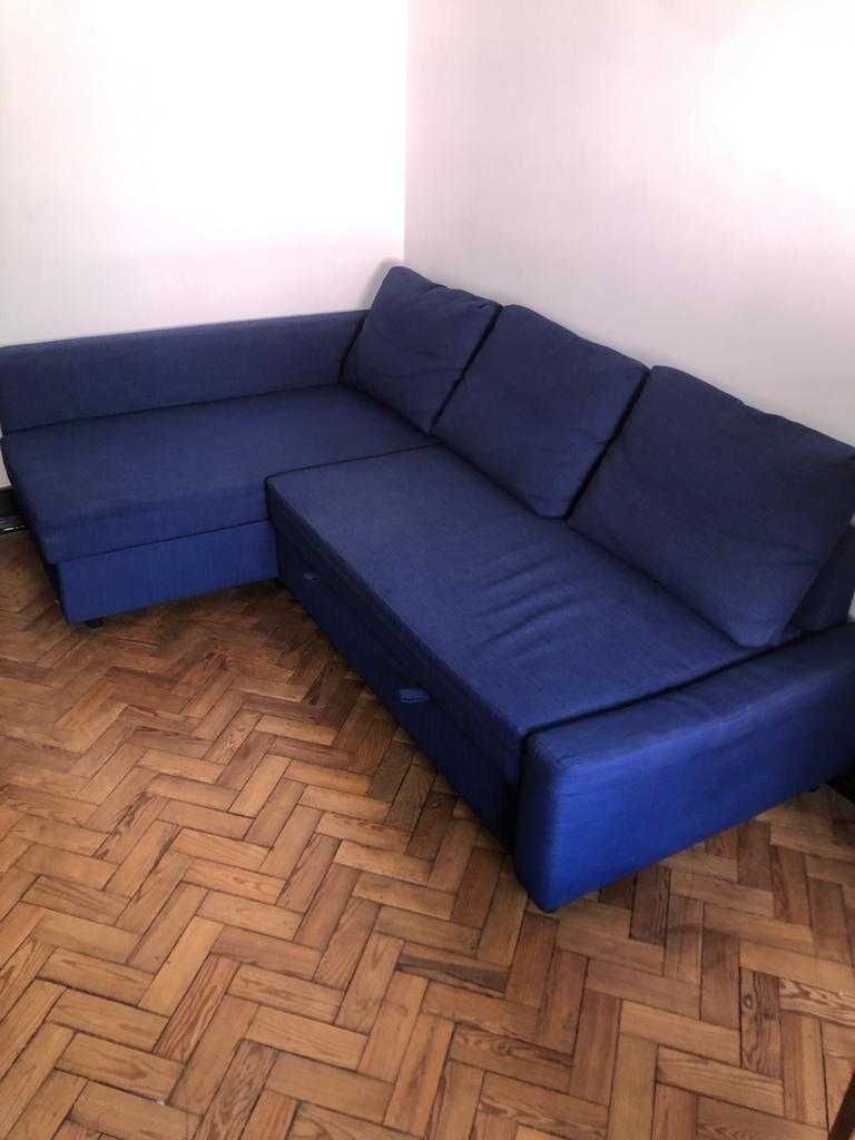 Sofá Cama de canto c/arrumação Ikea Azul Semi Novo