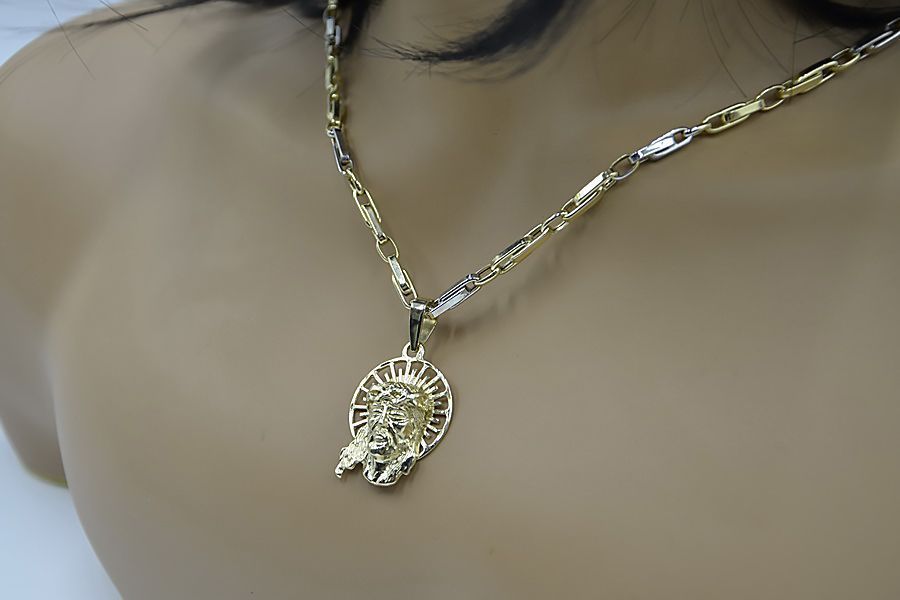 Złota zawieszka Jezus & łańcuszek ankrowy pj008y&cc062y K