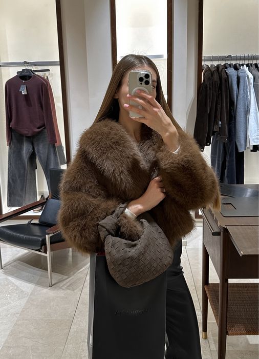 Коричнева шуба Zara з імітацією натурального хутра