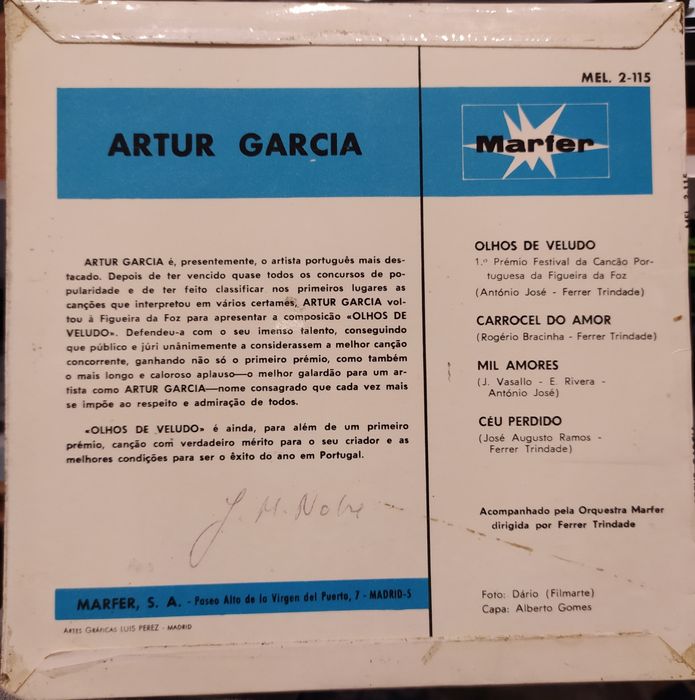 Disco de vinil de Artur Garcia - Olhos de Veludo