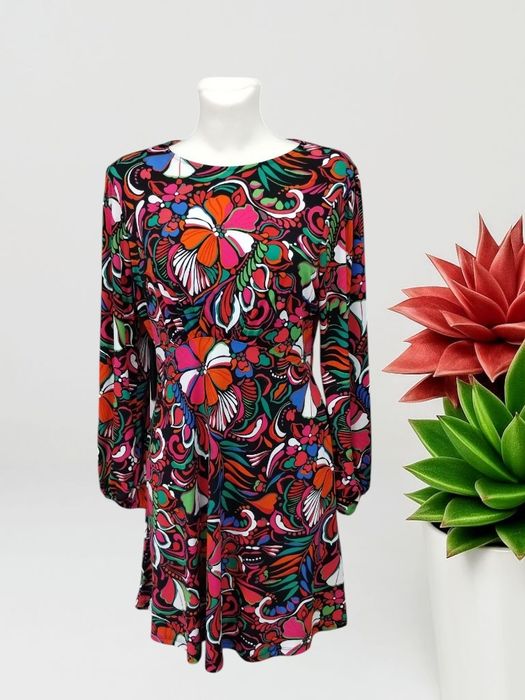 Przepiękna kolorowa sukienka w kwiaty w stylu Boho Retro Vintage