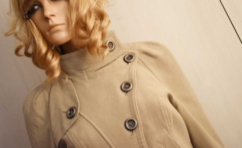 Płaszcz przejściowy 38 M militarny wiosenny prosty midi kurtka parka