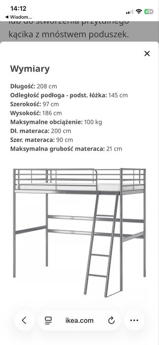 Łóżko Svarta Ikea rozłożone, kompletne