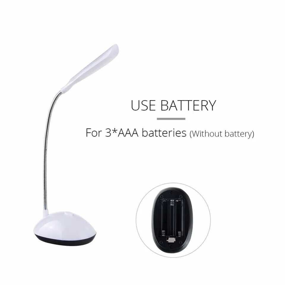 Lampka nocna LED na biurko szafkę stolik regulowana biała white 3xAAA