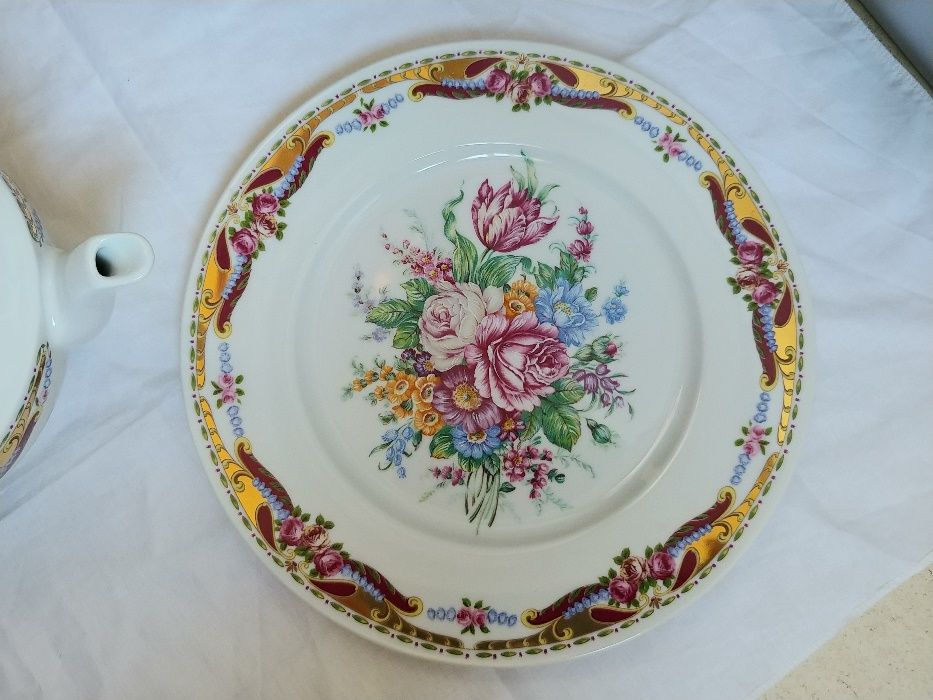 Bule com prato porcelana Vizavi (tipo Limoges) novo