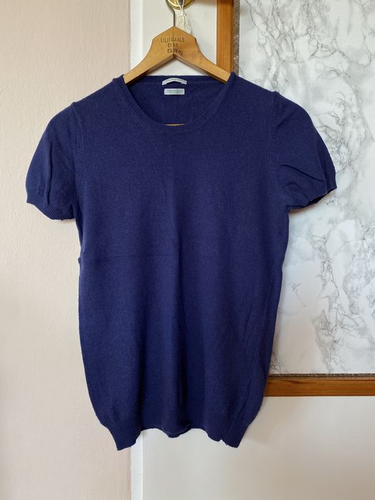 Kaszmir wełna z krótkim rękawem s sweter granatowy damski Benetton