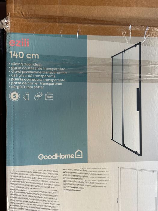 drzwi prysznicowe przesuwne GoodHome 140 cm czarne/transparentne nowe