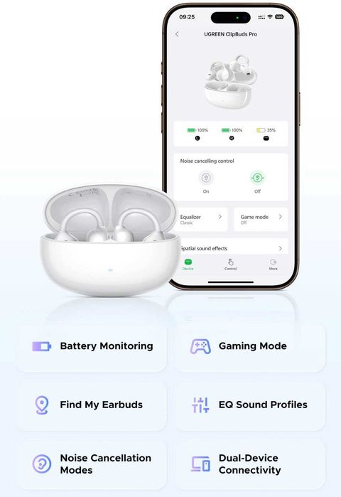 Спортивні TWS-навушники Ugreen ClipBuds Pro (LDAC,NC, 7.5/32 год,IPX5)