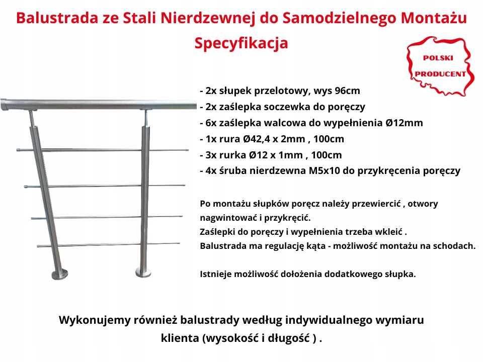 Balustrada Barierka Poręcz ze Stali Nierdzewnej PEŁNY SYSTEM MONTAŻOWY