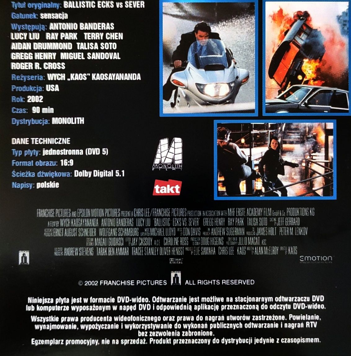 Film Ballistic (DVD) 2002 kino Antonio Banderas, Lucy Liu, Gregg Henry