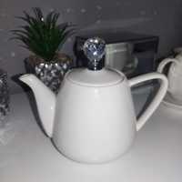 Dzbanek biały z kryształową kulą Glamour kawa herbata nowy