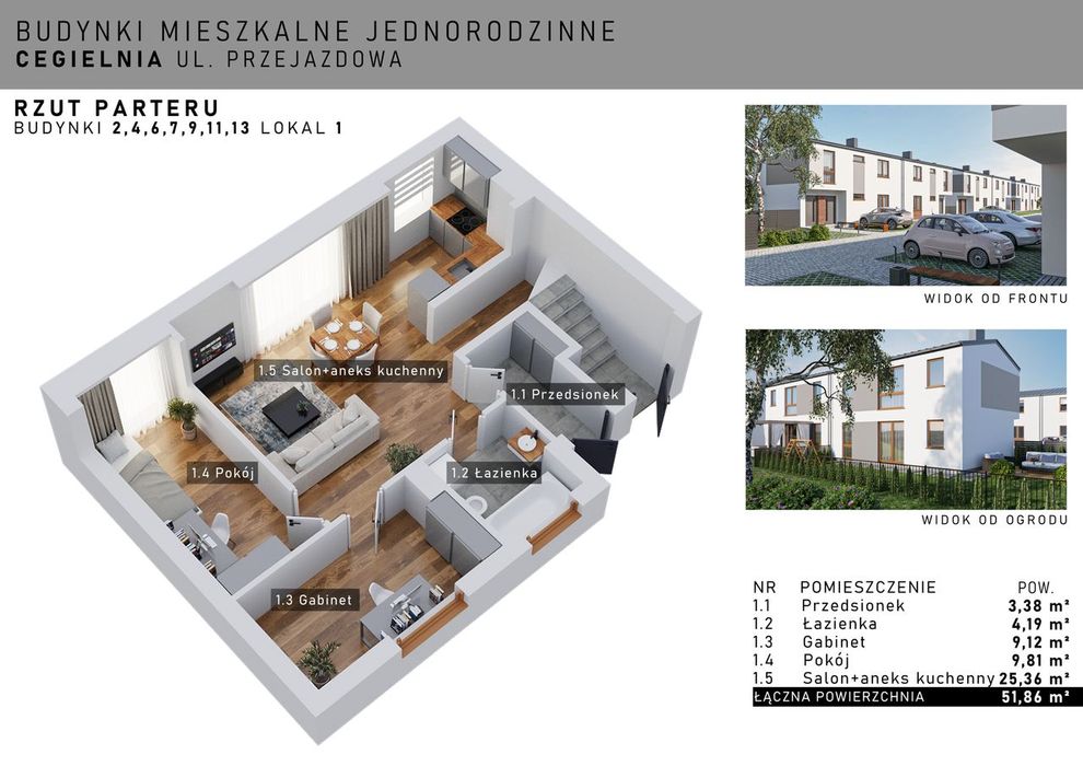 Mieszkanie 51,86 m2 z ogródkiem i 2 miejsca postojowe