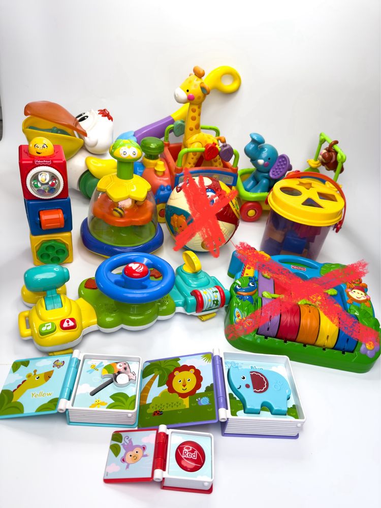 Мʼяч vtech, дзига little tikes, потяг fisher price, руль tilli toys,