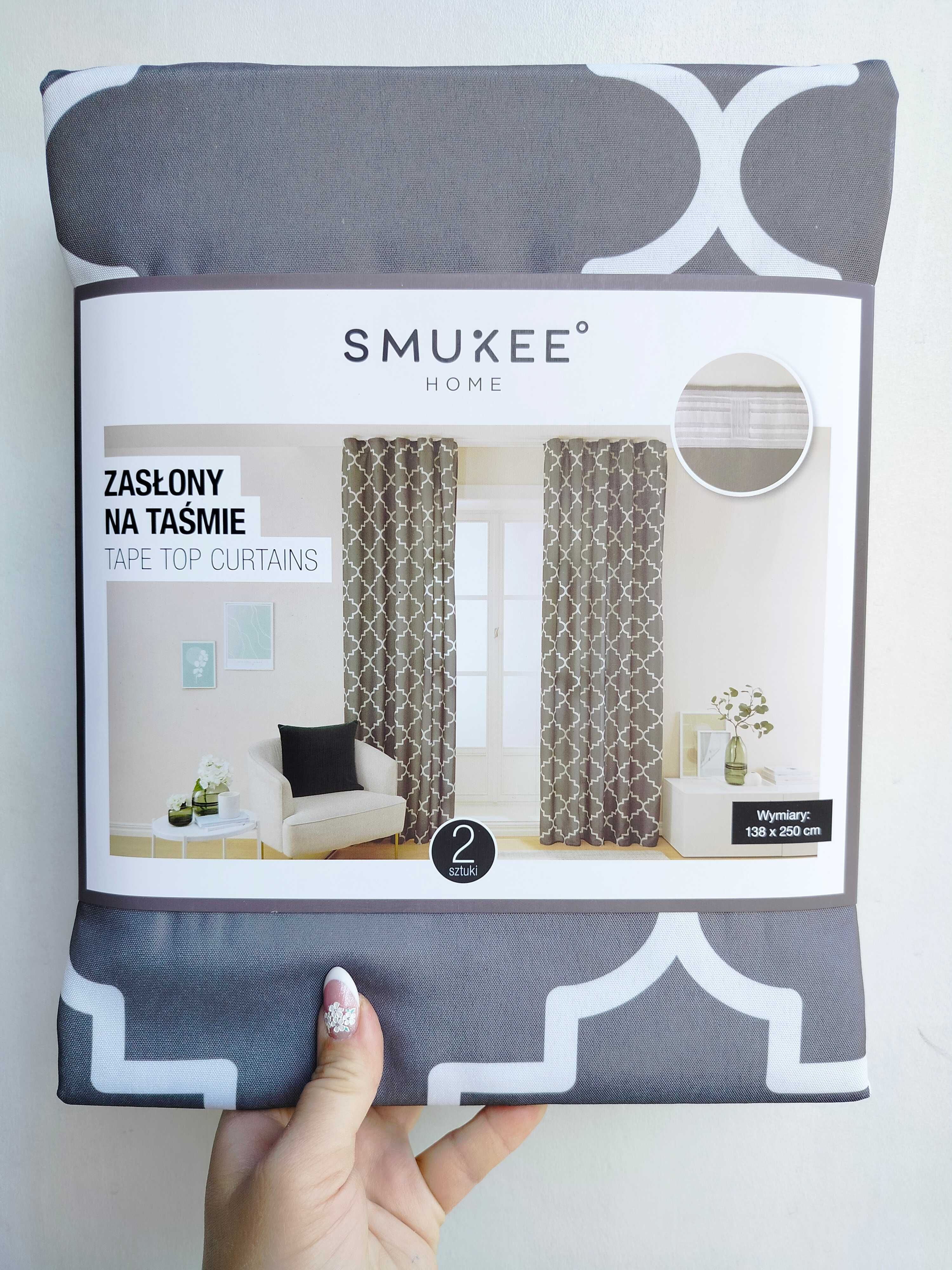 Zasłony na taśmie Smukee 138x250 szare w ornamenty 891