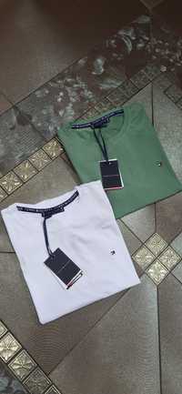 TH Tommy 2 koszulki męskie t-shirt bawełna premium biała zielona XXL