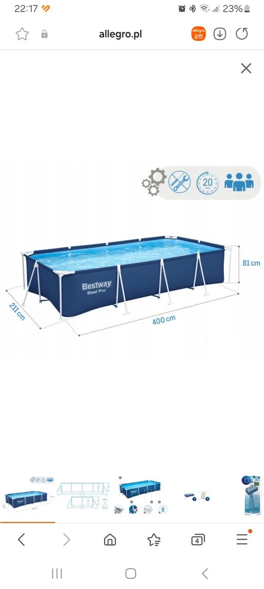 Basen Bestway 56424 z pompą DUŻY 400x211x81  6m3  Nowy GW