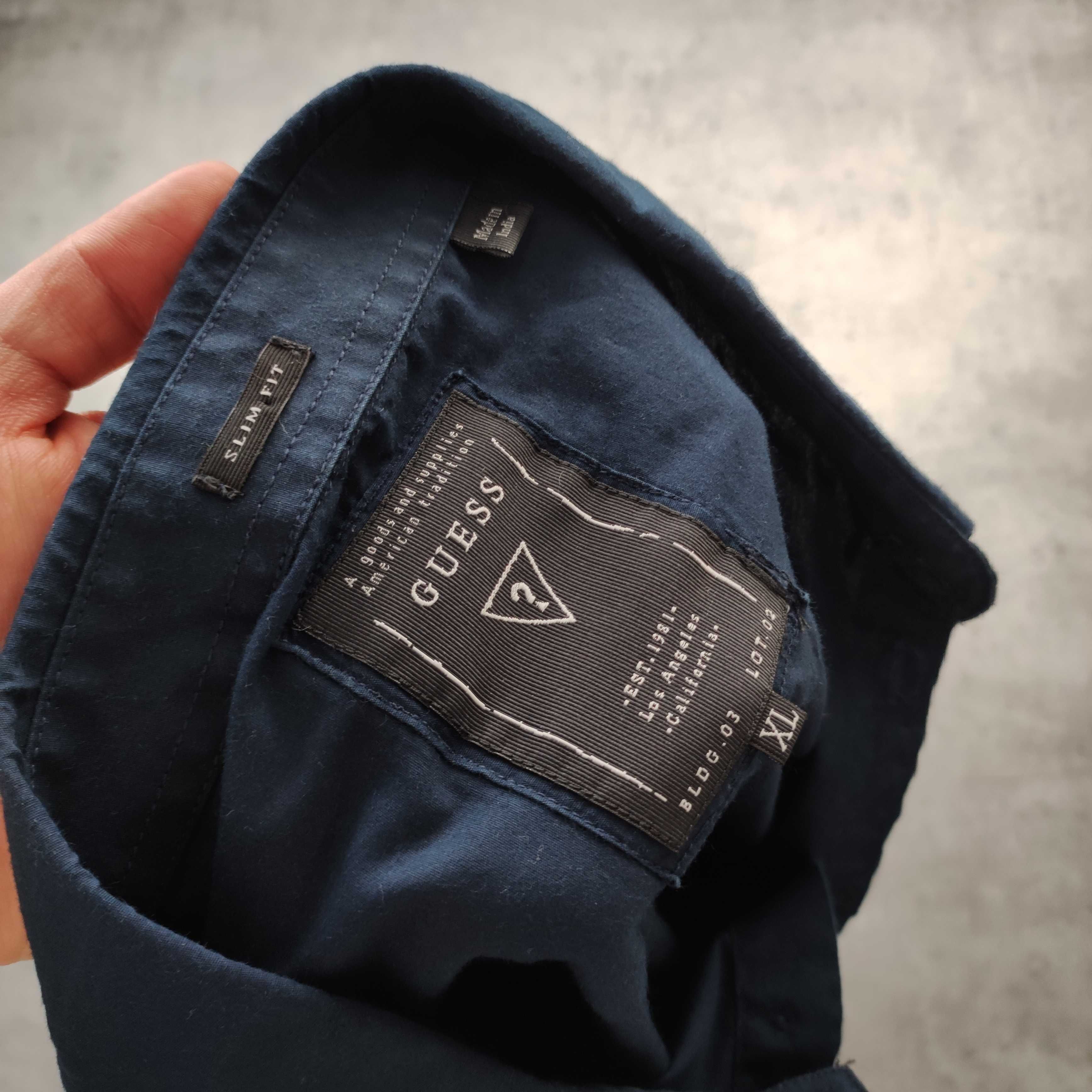 MĘSKA Elegancka Granatowa Koszula PREMIUM Małe Logo Guess USA Bawełna