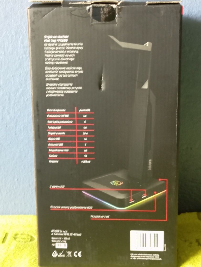 Stojak na słuchawki LED RGB MadDog