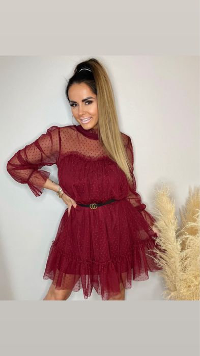 Sukienka Tiulowa ala Just Unique koktajlowa  Elegancka Falbanka