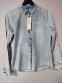 Koszula jeansowa damska jasnoniebieska,cyrkonie, Esperanto, r.S/36