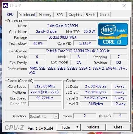 Процесор Intel Core i3-2330M 2.20 GHz Socket G2 / rPGA988B