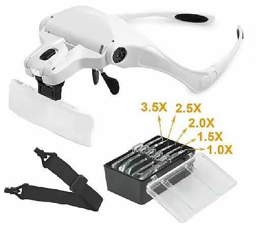 Óculos Lupa 5 lentes intercambiáveis (1,0X, 1,5X, 2.0X, 2,5X, 3,5X)