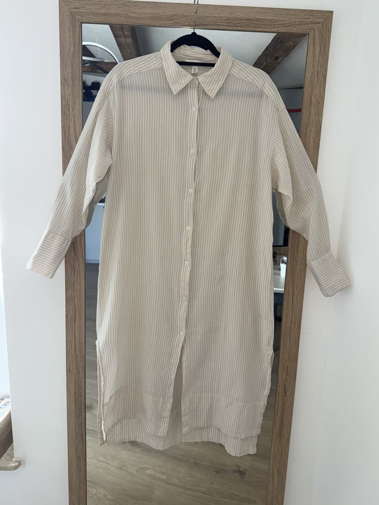 Luźna koszulowa sukienka H&M S bawełna prążek basic codzienna oversize