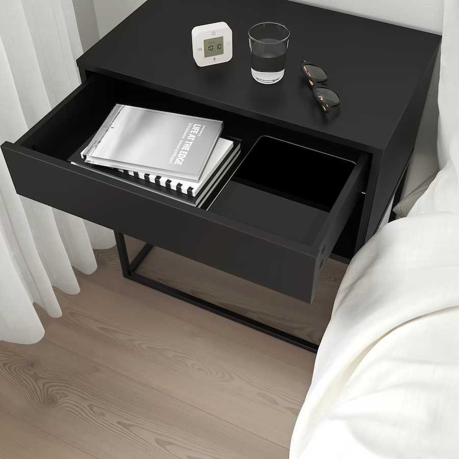 Mesa de Cabeceira VIKHAMMER, Cor Preto, 60 x 39 cm