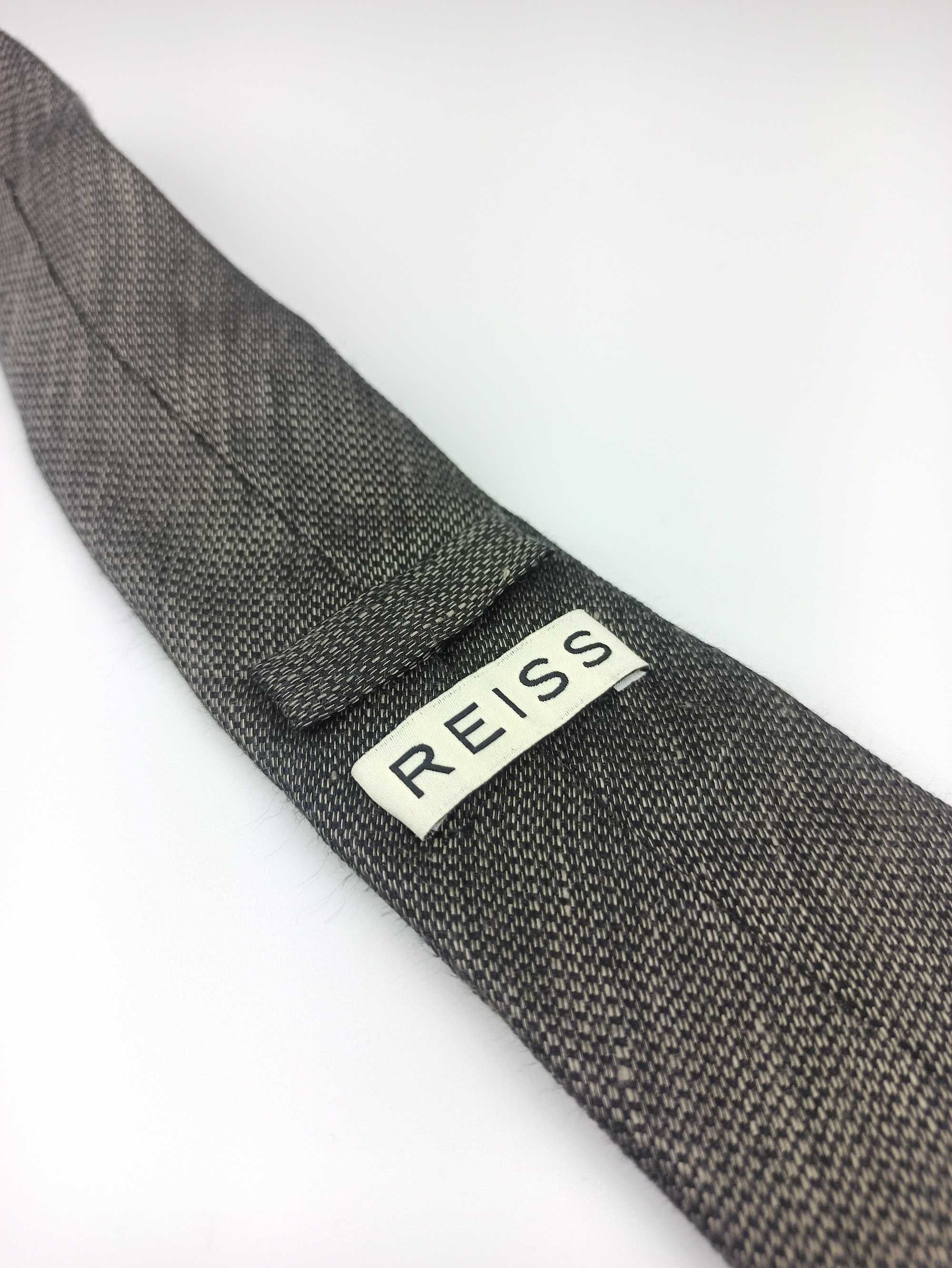 Reiss szary wąski lniany jedwabny krawat f39