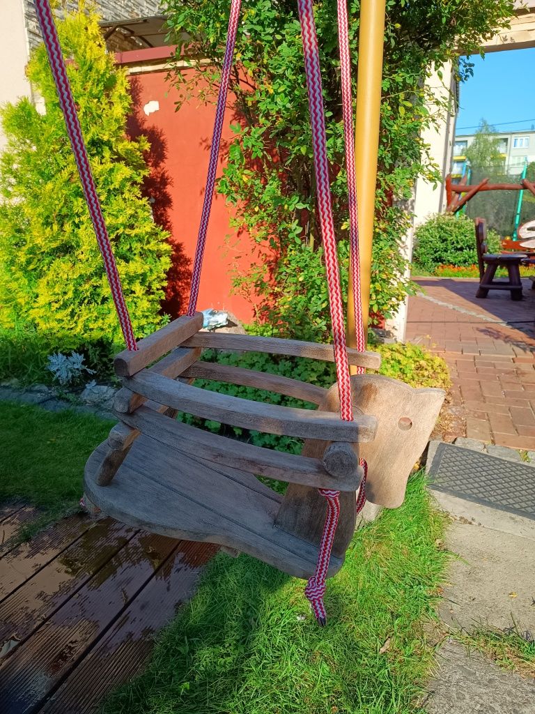 Huśtawka wisząca dla dzieci, ogrodowa, konik, drewniana