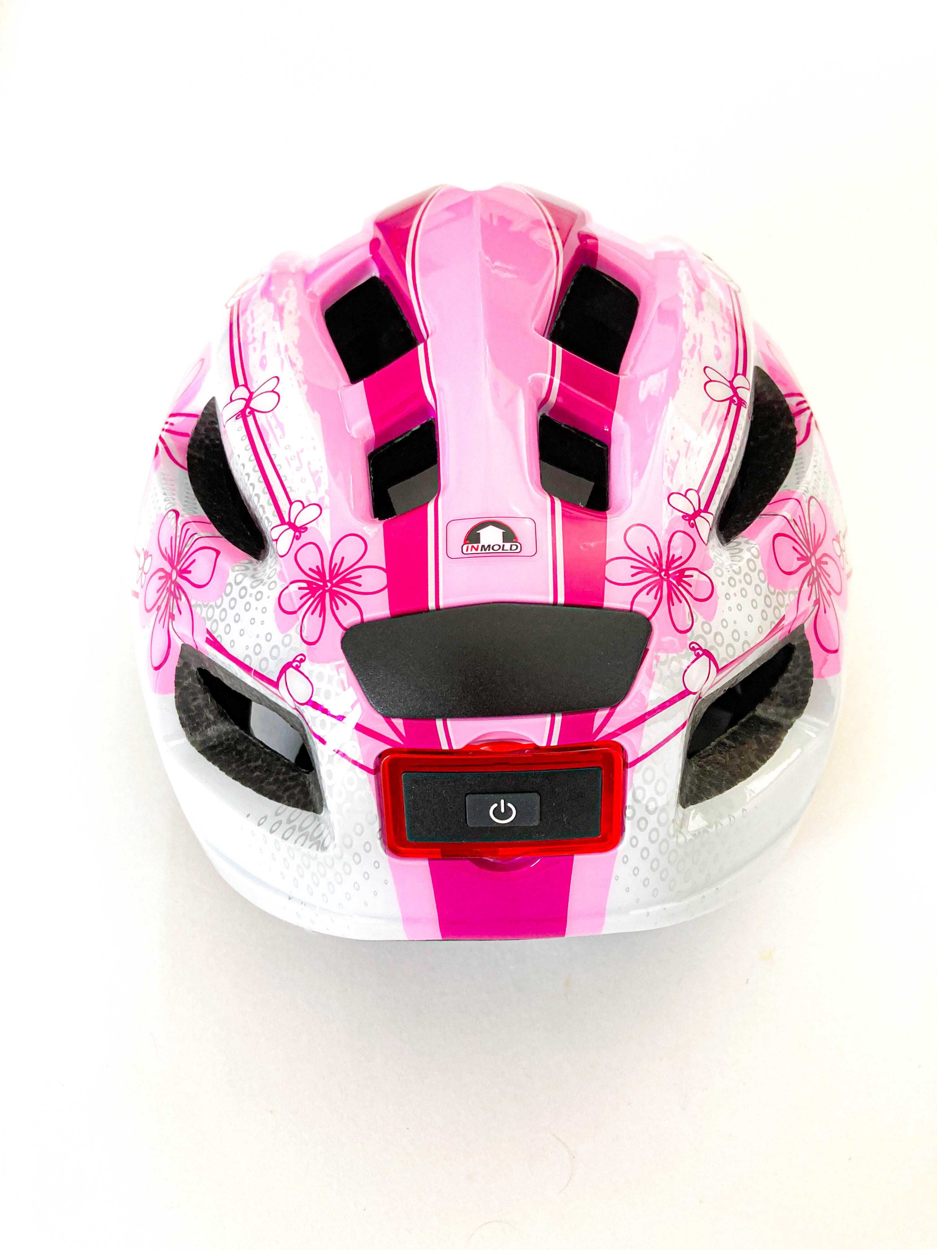 [NOWY] Kask rowerowy różowo-biały w kwiatki dla dziewczynki