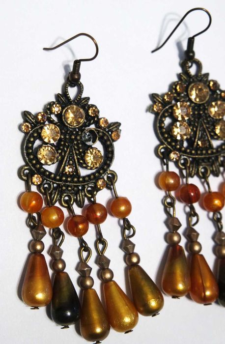 Zestaw kolczyków boho hippie vintage retro drewno pióra