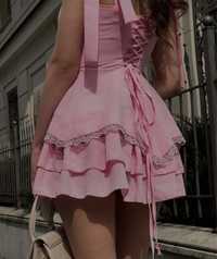 Платье розовое с корсетом