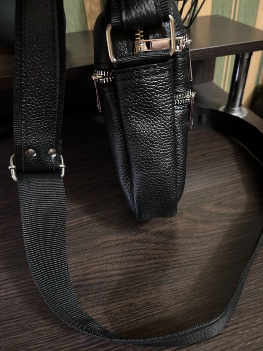 Мужская кожаная барсетка сумка из телячьей кожи