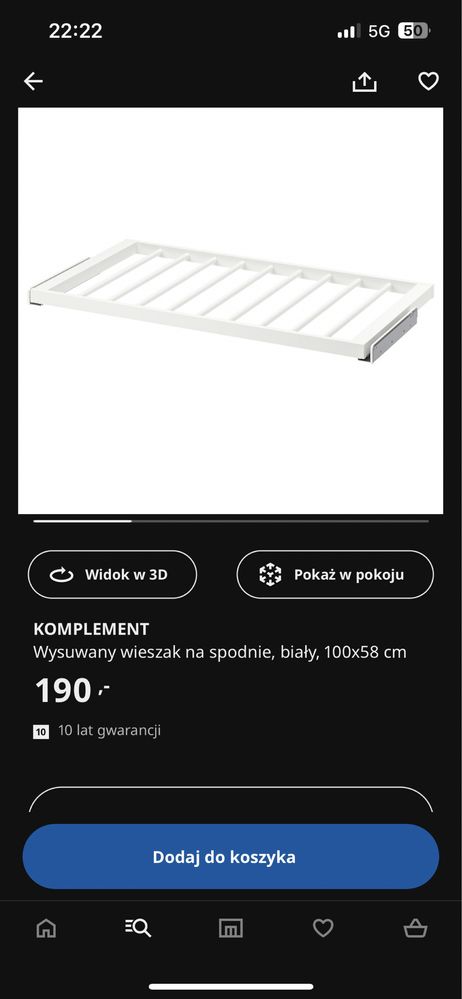 Ikea wieszak na spodnie komplement 100/58